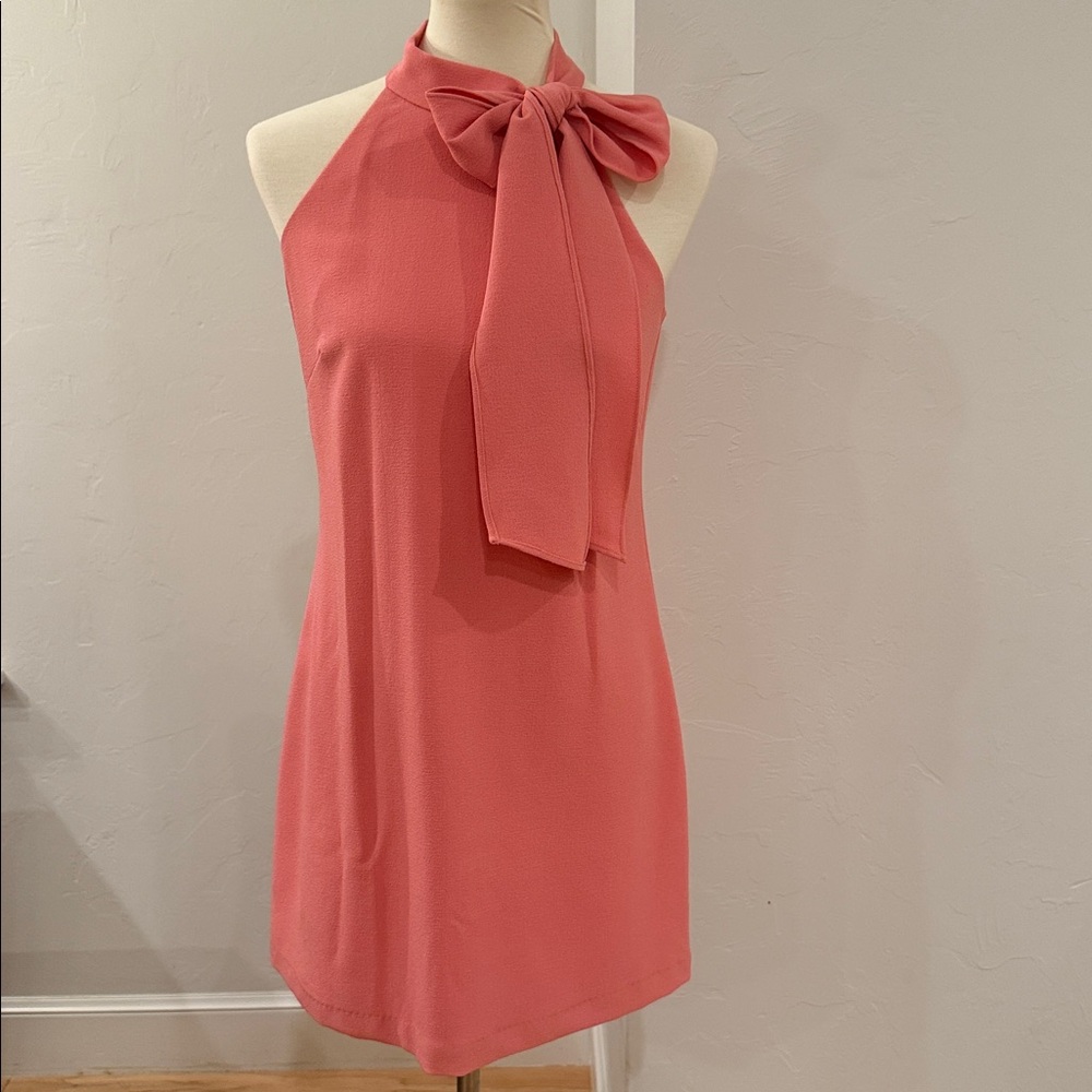 Coral Halter Dress with Bow